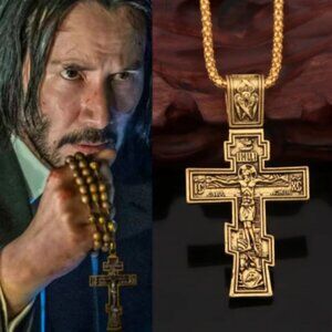 Movie John Wick Jesus Cross Necklace Crucifix Pendant Charm